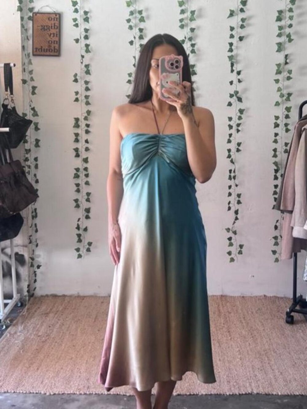 Max and Cleo blue and beige ombre strapless silk asymmetrical midi dress size 10